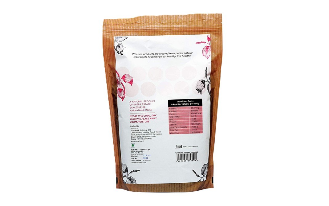 Wnature Whole Black Pepper    Pack  1 kilogram